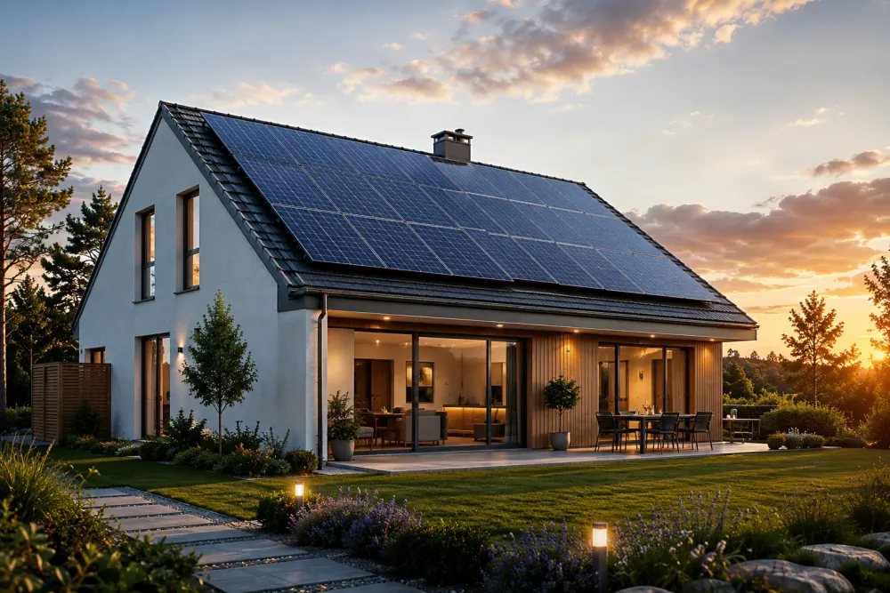 Maison équipée de panneaux solaires en toiture